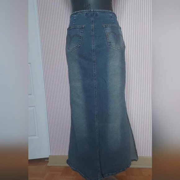 Y2K Denim Maxi Skirt Mermaid Trumpet Slit 90s Streetwear Revival - Picture 4 of 15